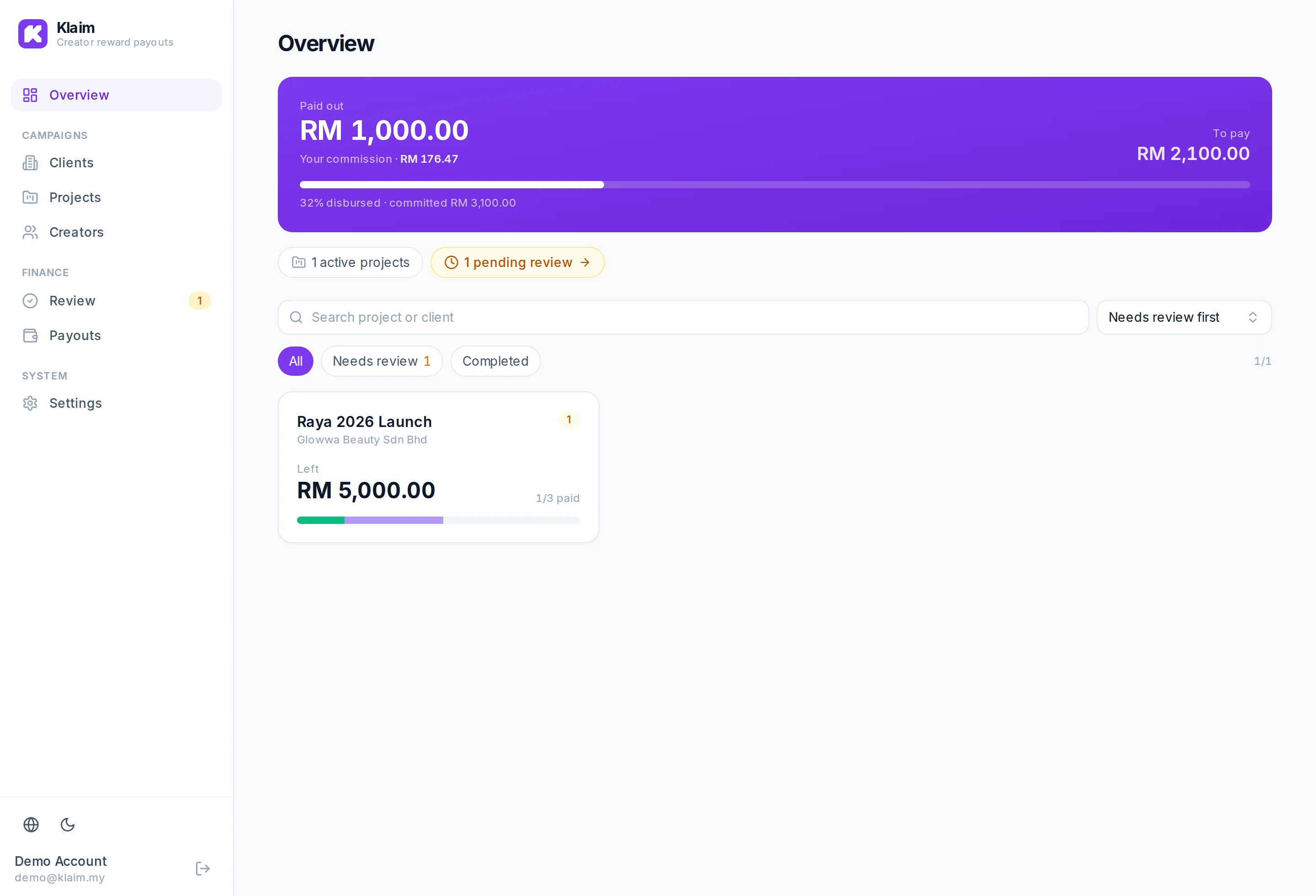 Overview — your money at a glance