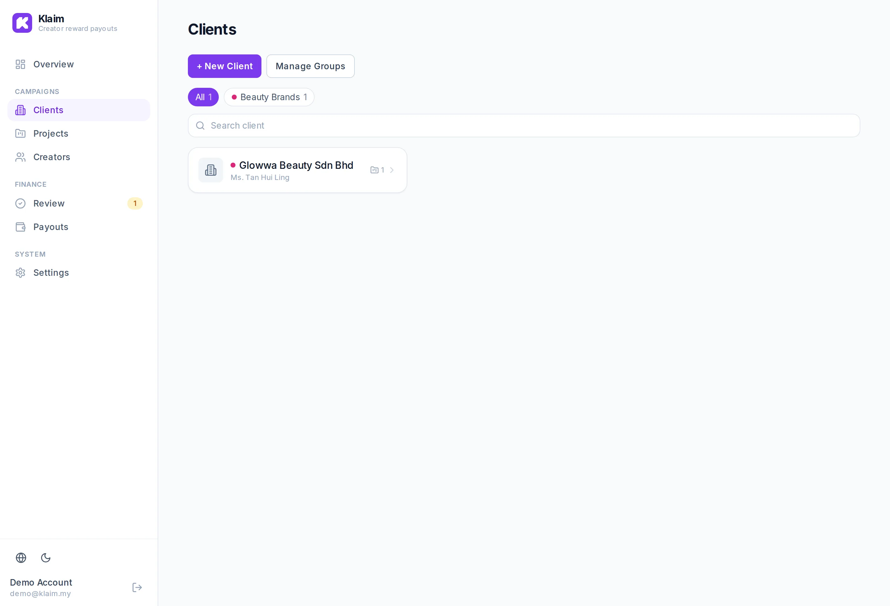 Add your clients (brands)