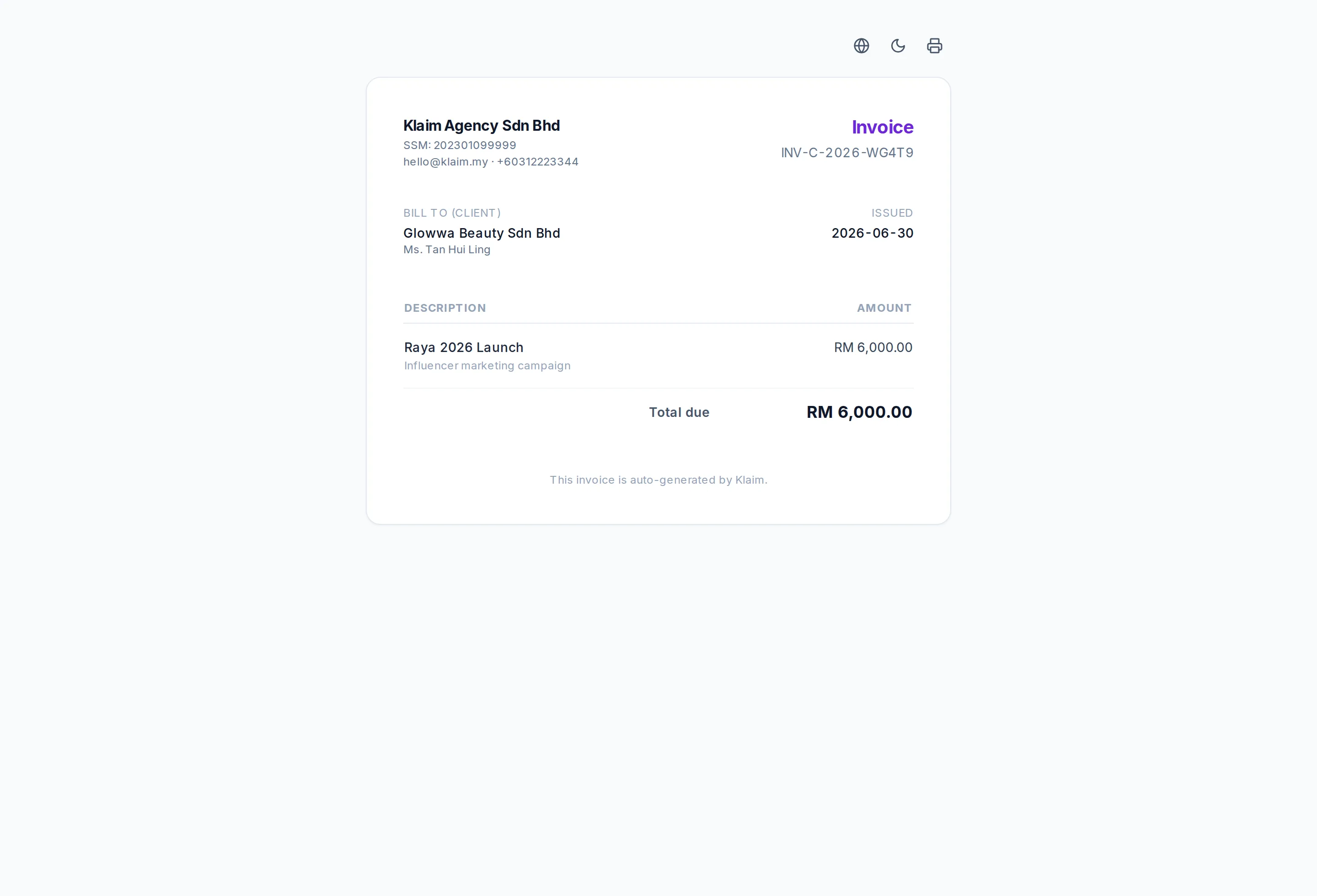 Client invoice