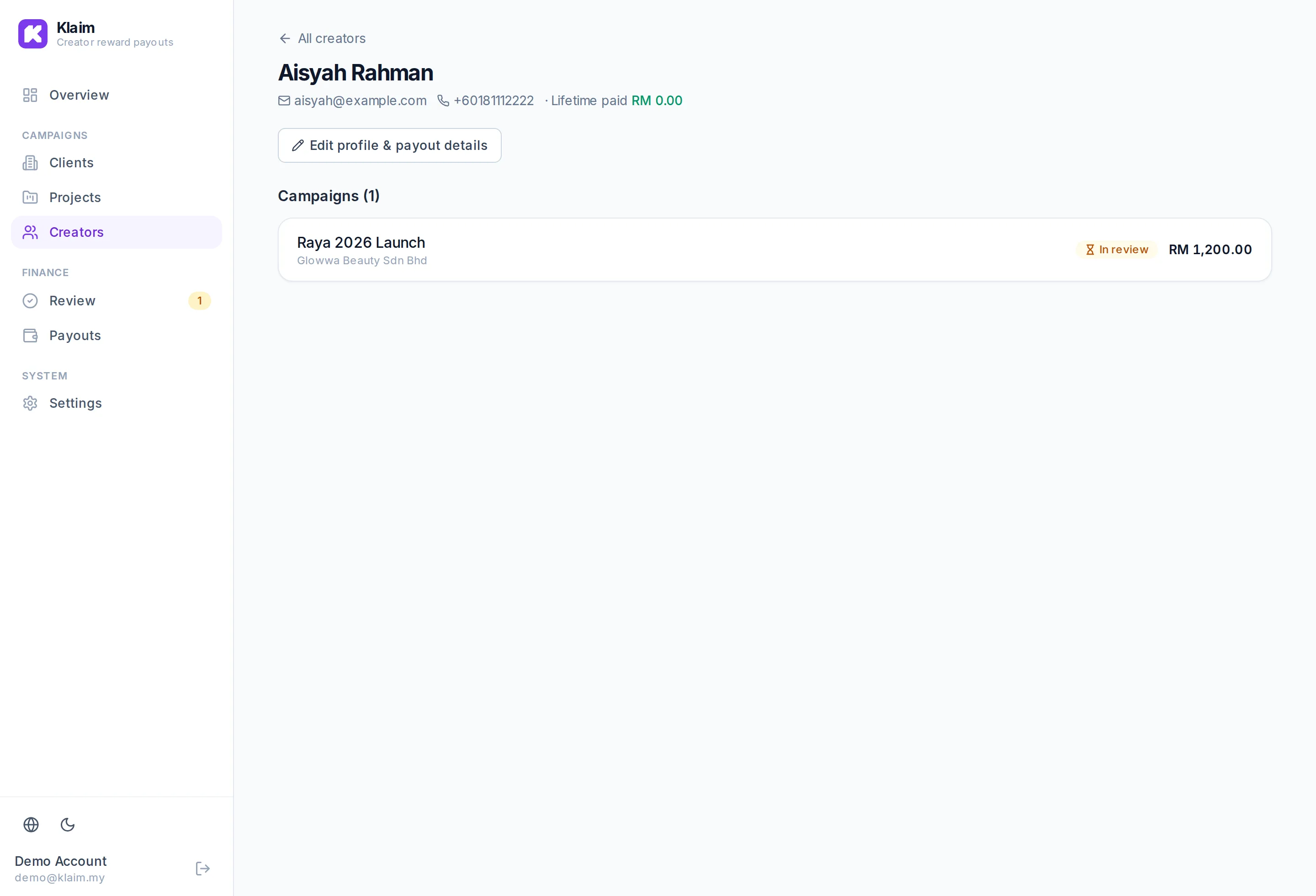 Creator profile