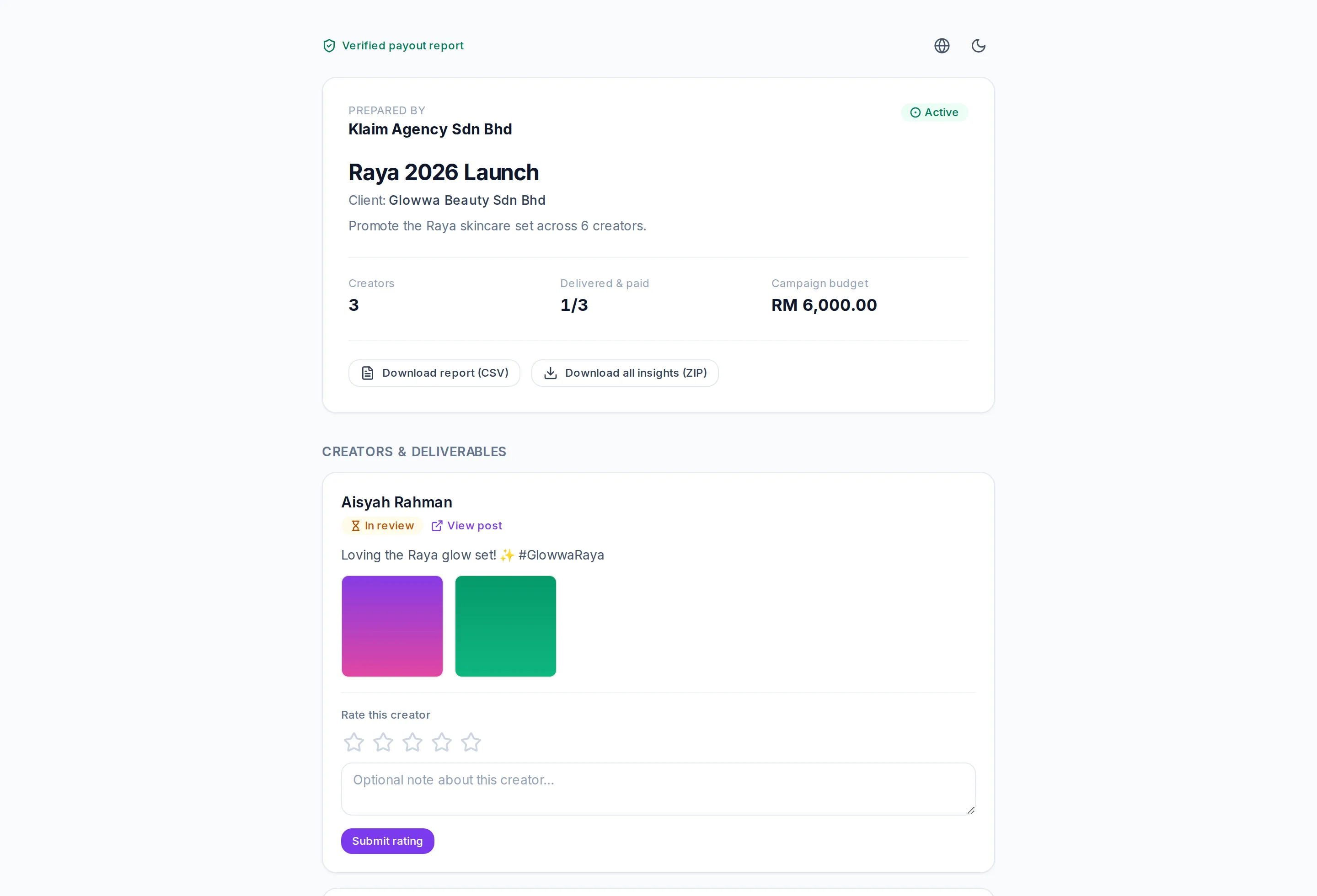 Share results with the brand